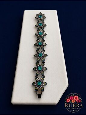 Joan Rivers Teal and Olive Flower Link Bracelet
